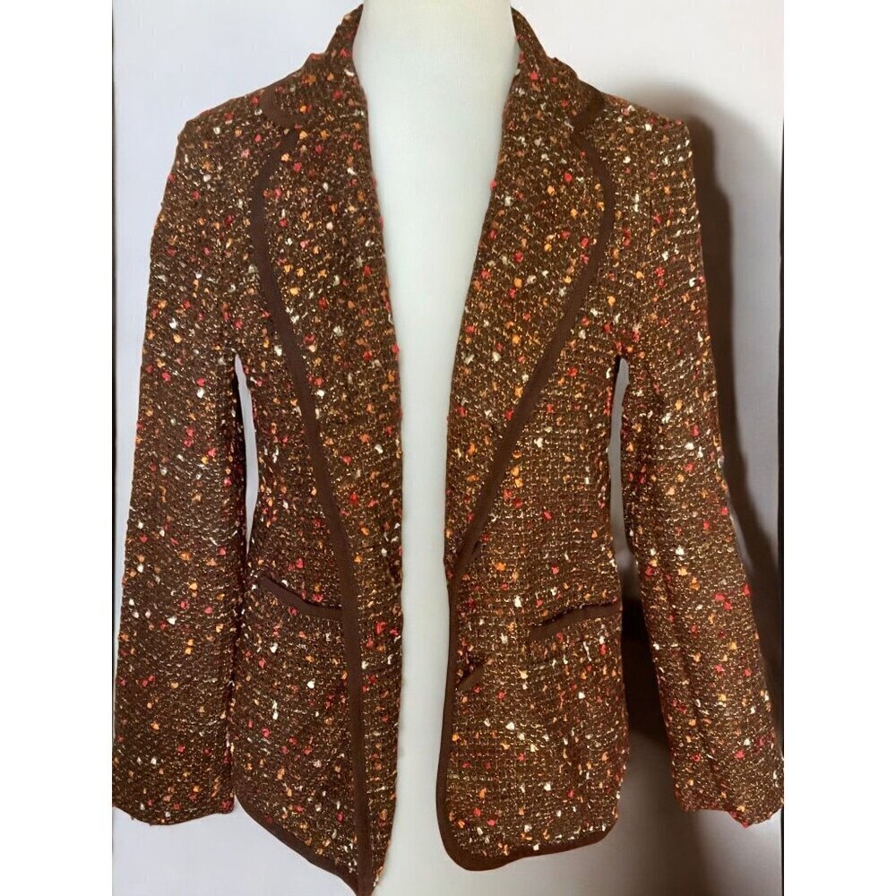 Susan Graver Style Long Sleeve Metallic Brown Multicolor Tweed Button up Small - Picture 6 of 9